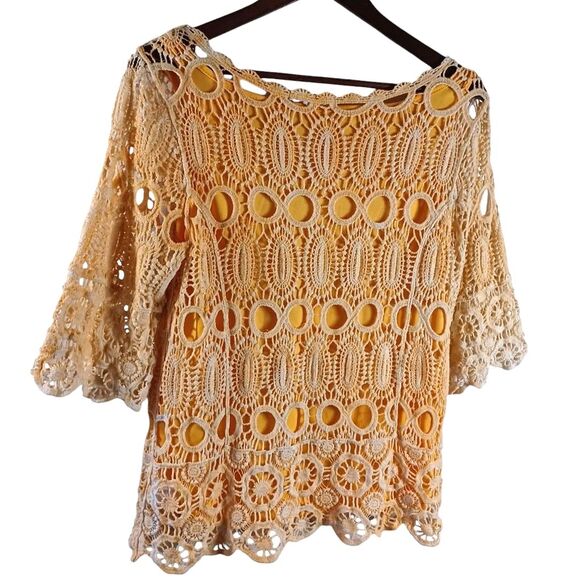 Indigo Thread Co Crochet Lace Boho Peasant Top M Orange Festival Gypsy Romantic - Picture 7 of 10